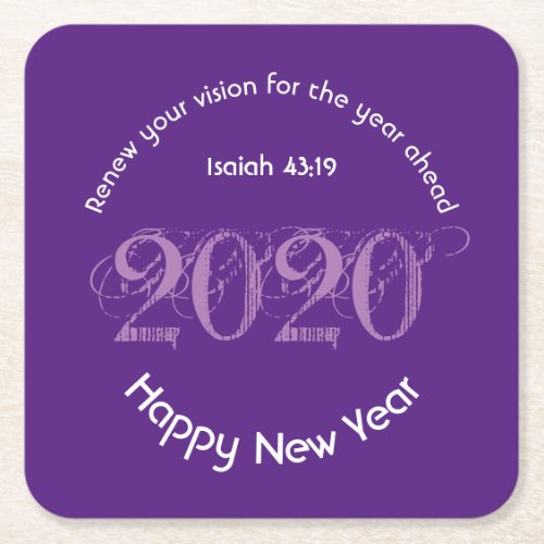 Happy New Year RENEW VISION 2020 Stylish PURPLE Square Paper Coaster