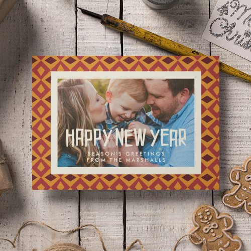 Happy New Year Retro mid century pattern photo Holiday Card