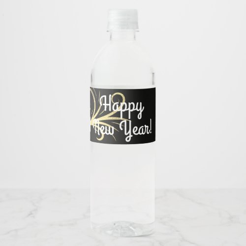 Happy New Year Retro Sparkling Wine Bottle Water Bottle Label