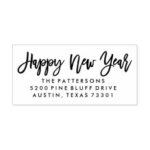 Happy New Year Return Address Rubber Stamp