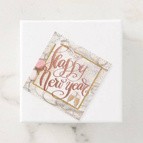Happy New Year Rose Gold Script Champagne Favor Tags