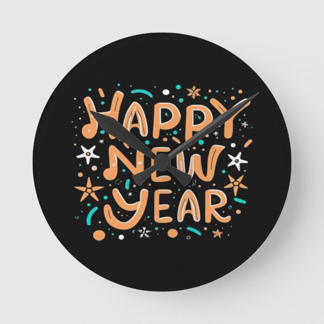 Happy New Year Round Clock (Front)