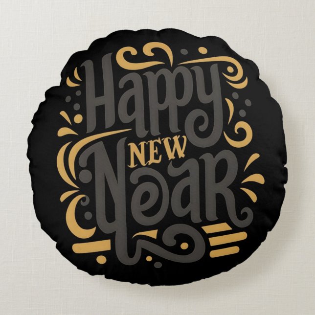 Happy new year round pillow (Front)