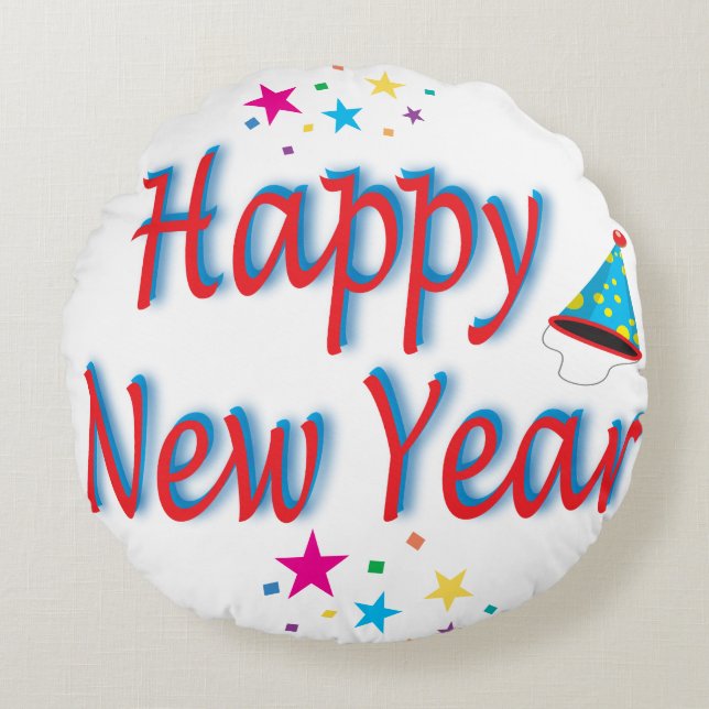 Happy New Year Round Pillow (Front)