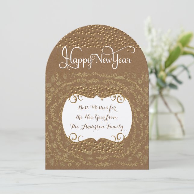 Happy New Year Rustic Floral Garland Invitation (Standing Front)