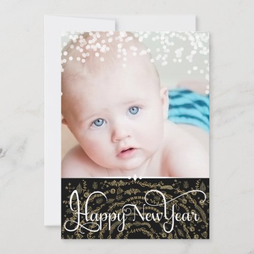 Happy New Year Rustic Wood Sparkle Stars Christmas Holiday Card