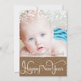 Happy New Year Rustic Wood Sparkle Stars Christmas Holiday Card