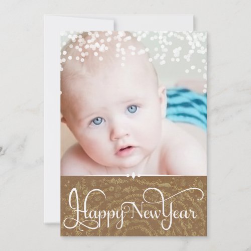 Happy New Year Rustic Wood Sparkle Stars Christmas Holiday Card