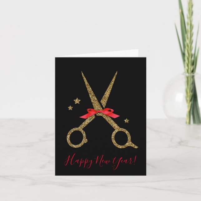 Happy New Year SALON - Hair dresser scissors Holiday Card (Front)