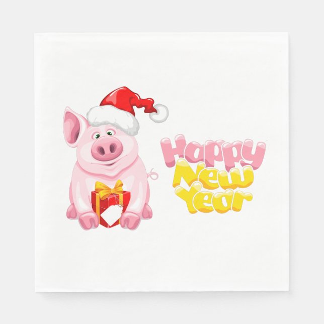 happy new year santa claus christmas pig napkins (Front)