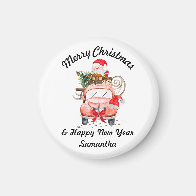 Happy new year Santa driving truck Magnet