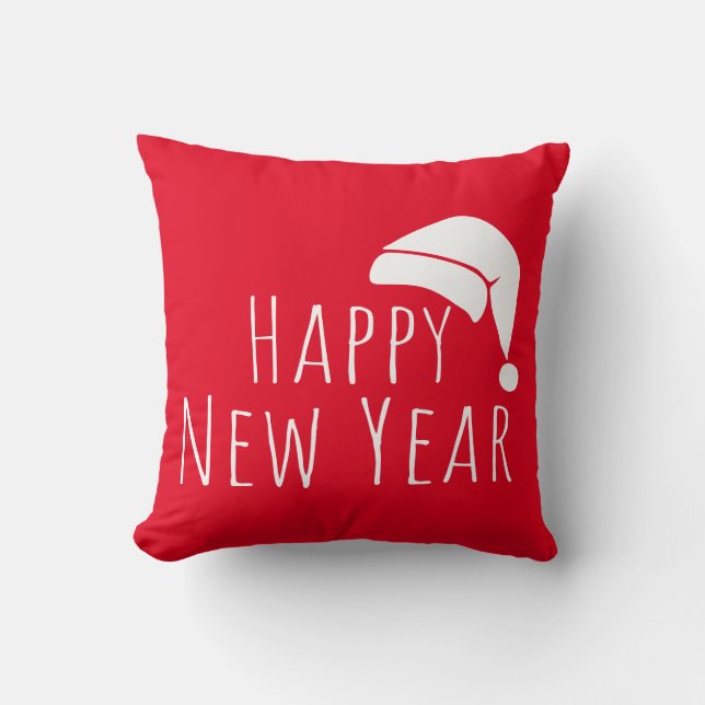 Happy New Year Santa Hat Throw Pillow (Front)