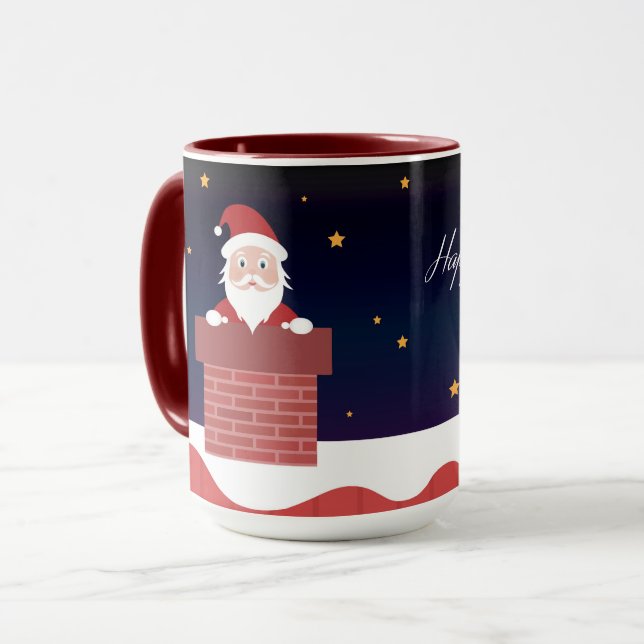 Happy New Year Santa on house roof  Mug (Front Left)