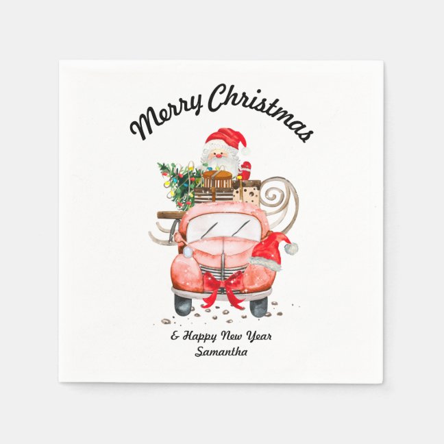 Happy new year Santa truck merry Christmas party Napkins