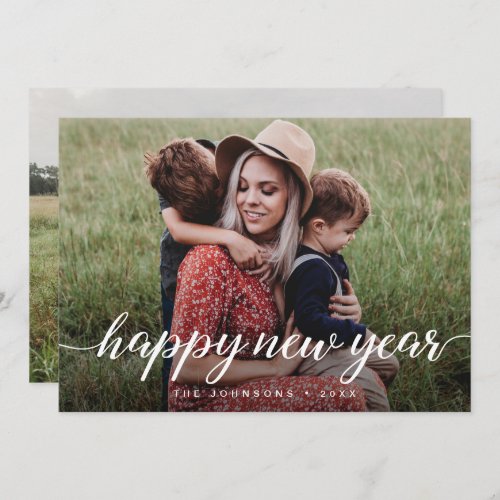 Happy New Year Script 2 family photo Custom Holiday Card
