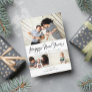 Happy New Year Script Black 3 Collage Multi-Photo Holiday Card