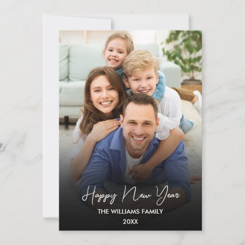 Happy New Year Script Black Collage Multi_Photo Holiday Card