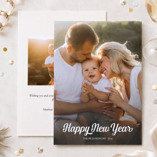 Happy New Year Script Custom 2-Photo Holiday Card