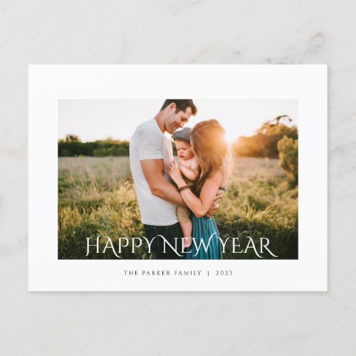 Happy New Year Script Minimalist  Holiday Postcard