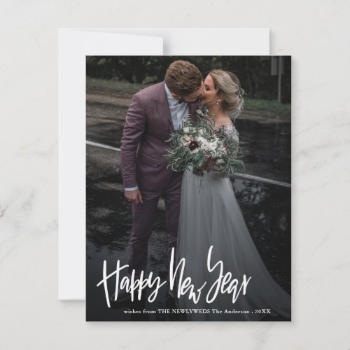 Happy New Year  Script Modern Couple Photo Holiday Card