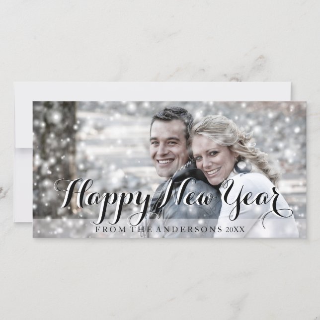HAPPY NEW YEAR Script Modern Custom Photo Holiday Card (Front)