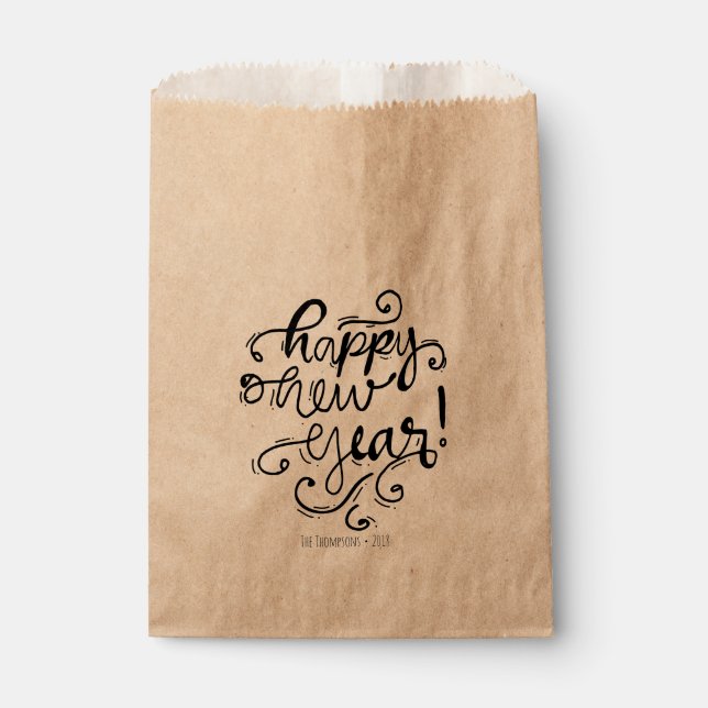 Happy New Year Script Party Favor Bags (Front)