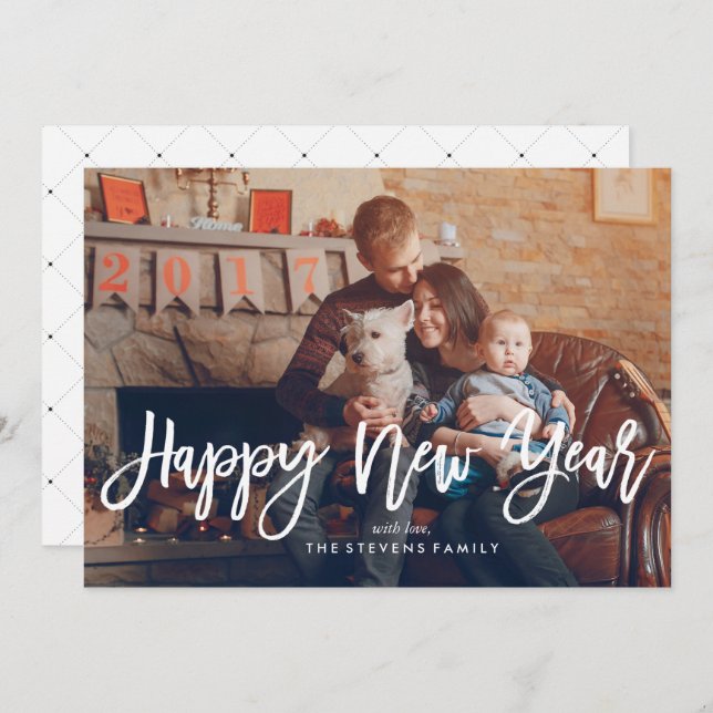 Happy New Year Script Photo Holiday Card (Front/Back)