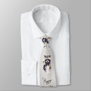 Happy New Year Script Toasting Raccoon Neck Tie