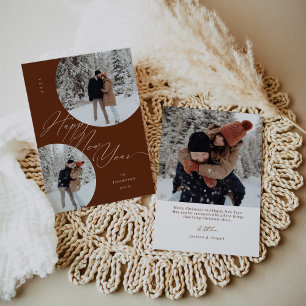 Happy New Year Script Typography Photo Christmas Holiday Card