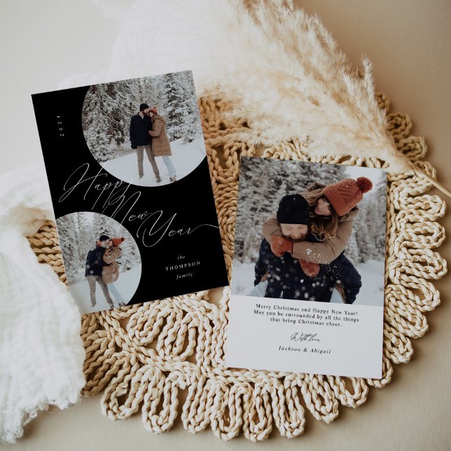 Happy New Year Script Typography Photo Christmas Holiday Card (Creator Uploaded)