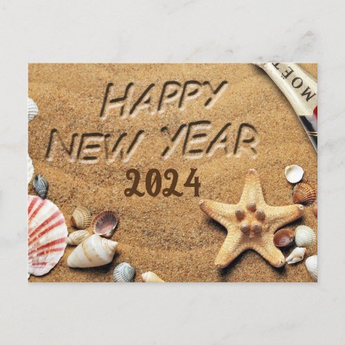 Happy New Year Seashells Holiday Postcard