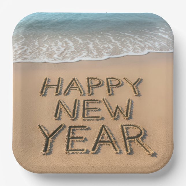 Happy New Year Seashore Paper Plates (Front)