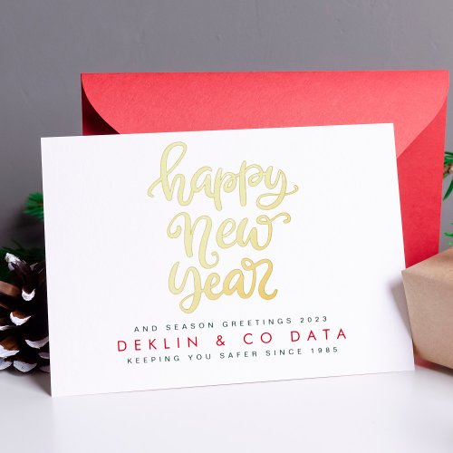 HAPPY NEW YEAR SEASON GREETINGS Mod CORPORATE Foil Holiday Card
