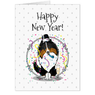 Happy New Year Shetland Sheepdog (tri color) Cute Card