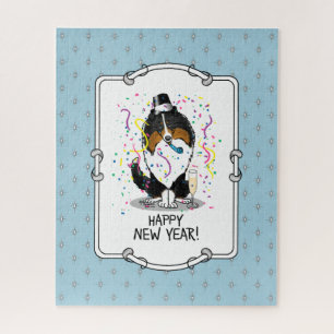 Happy New Year Shetland Sheepdog (tri color) Cute Jigsaw Puzzle