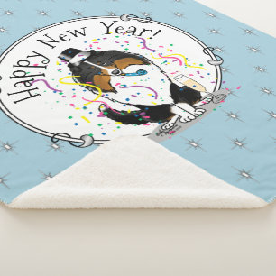 Happy New Year Shetland Sheepdog (tri color) Cute Sherpa Blanket