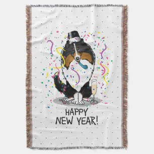 Happy New Year Shetland Sheepdog (tri color) Cute Throw Blanket