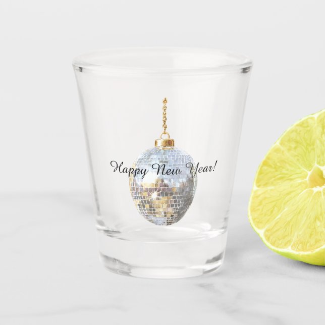 Happy New Year Silver Ball Shot Glass (Front)