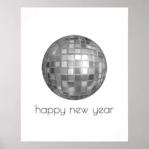 happy new year Silver Mirrored Ball Poster