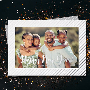 Happy New Year Silver Pinstripe Foil Holiday Card