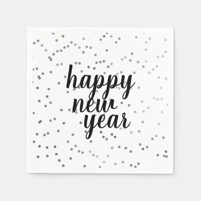 Happy New Year Silver Polka Dot Holiday Napkin (Front)