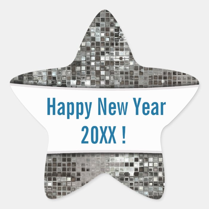 Happy New Year Silver Sequins Star Sticker