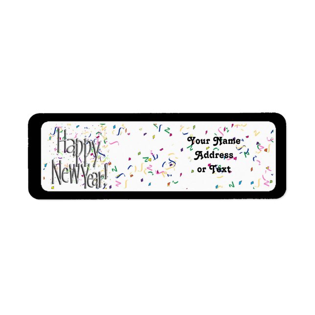 Happy New Year - Silver Text With Confetti Label (Front)