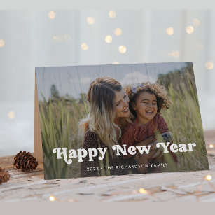Happy New Year   Simple Boho Photo Overlay Holiday Card