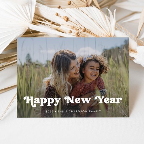 Happy New Year  Simple Boho Photo Overlay Holiday Card