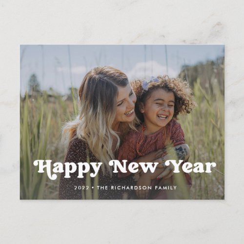 Happy New Year  Simple Boho Photo Overlay Holiday Postcard