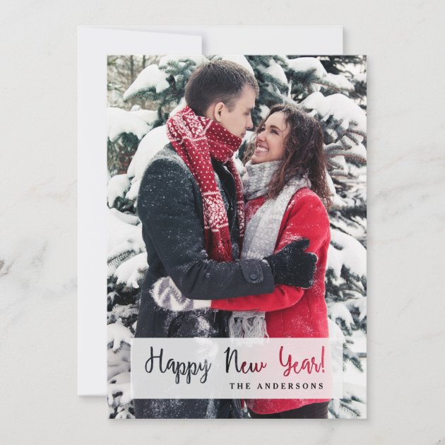 Happy New Year Simple Cut Out Script Text Photo Holiday Card