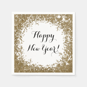 Happy New Year Simple Gold and White Confetti Napkins