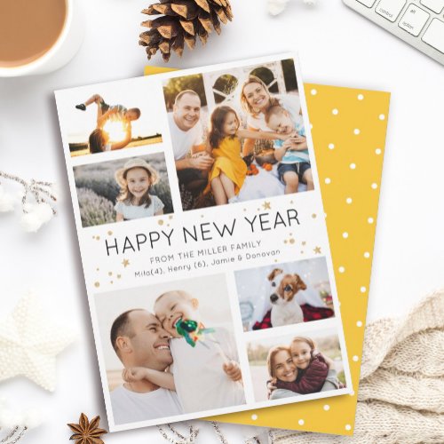 Happy New Year Simple Minimalist Photo Collage Holiday Card