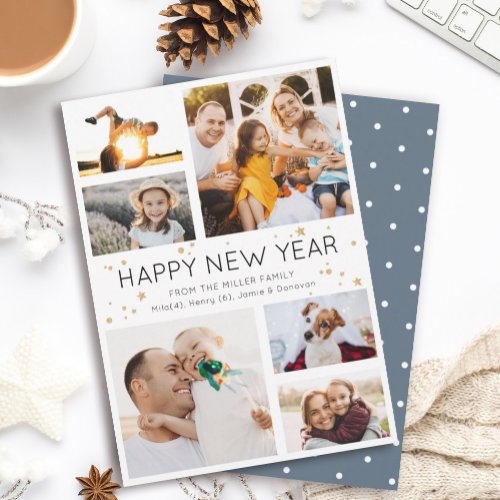 Happy New Year Simple Minimalist Photo Collage Holiday Card
